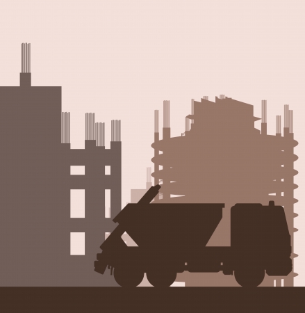 Building site and truck vector background for posterのイラスト素材