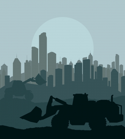 Excavator loader at construction site with raised bucket vector backgroundのイラスト素材
