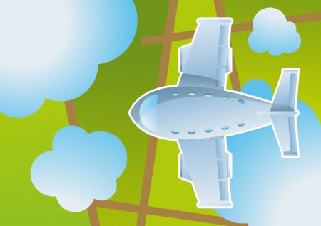 Plane in sky cartoon background vector for posterのイラスト素材