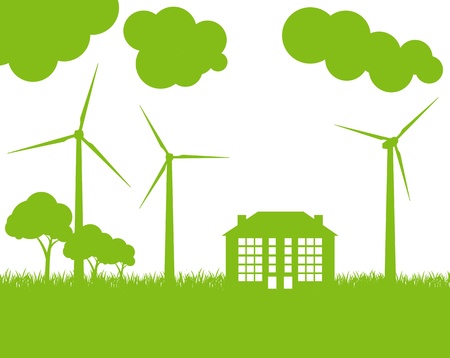 Green Eco city ecology vector background concept with wind generatorsのイラスト素材