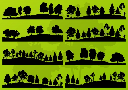 Forest trees silhouettes landscape illustration collection background vectorのイラスト素材