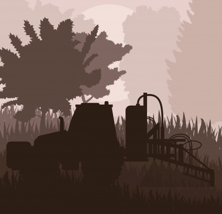 Tractor spraying a field vector background for posterのイラスト素材