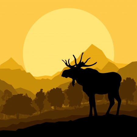 Deer in wild nature forest landscape background illustration vectorのイラスト素材