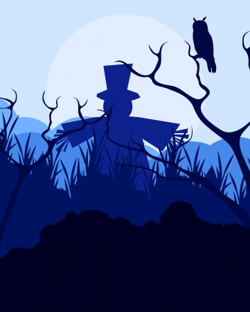 Owl in forest vector background for posterのイラスト素材