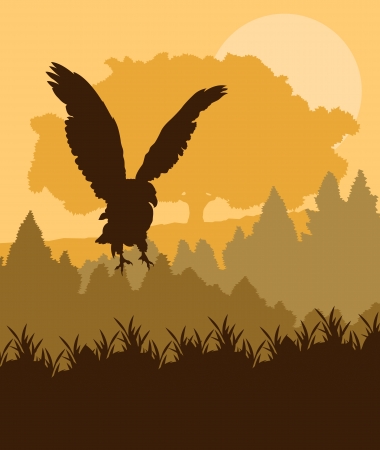 Swooping eagle attacking in forest vector backgroundのイラスト素材