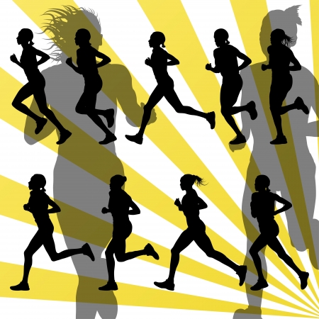Marathon runners detailed active illustration silhouettes collection background vectorのイラスト素材