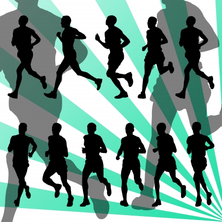 Marathon runners detailed active illustration silhouettes collection background vectorのイラスト素材