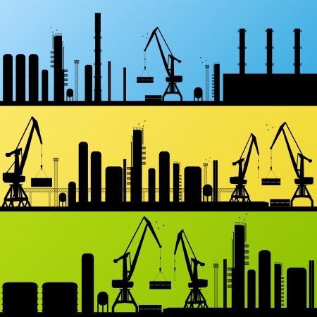 Oil refinery station background vector and harborのイラスト素材