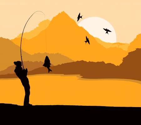 Fisherman landscape vector background for posterのイラスト素材