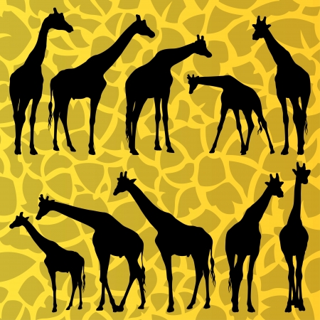 Giraffe detailed silhouettes illustration collection background vectorのイラスト素材