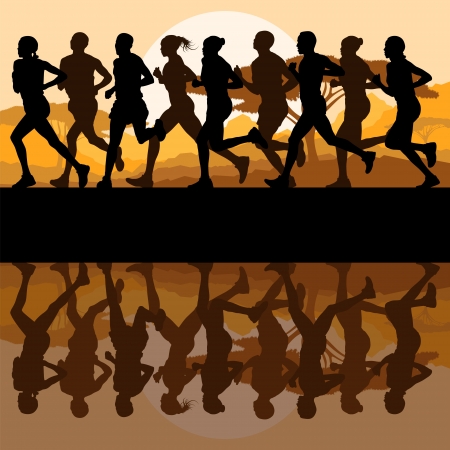 Man and women marathon runners backgroundのイラスト素材