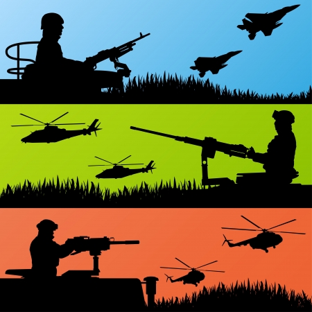 Army soldiers, planes, helicopters, guns and transportationのイラスト素材