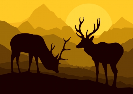 Deer in wild nature forest mountain landscape backgroundのイラスト素材