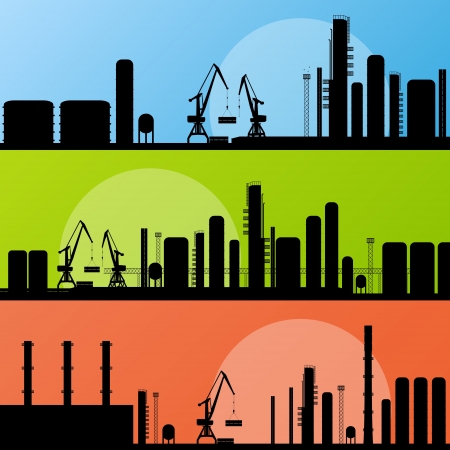 Industrial factory and crane construction site sunset landscapeのイラスト素材