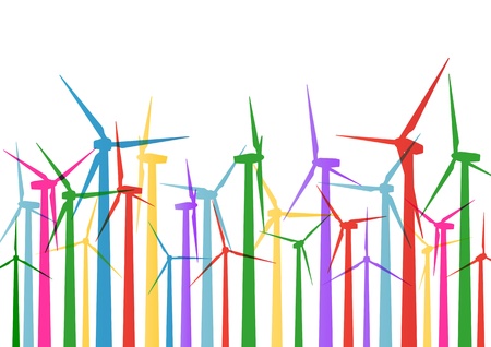 Colorful wind electricity generators and windmills detailed ecologyのイラスト素材
