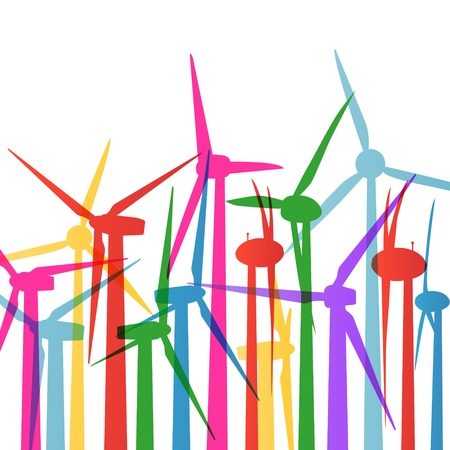 Colorful wind electricity generators and windmills detailed ecologyのイラスト素材