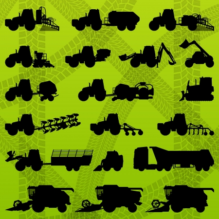Agriculture industrial farming equipment tractors, trucks, harvesters, combines and excavatorsのイラスト素材