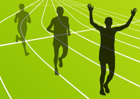 Marathon runners running silhouettes in sport stadium landscape background illustration のイラスト素材