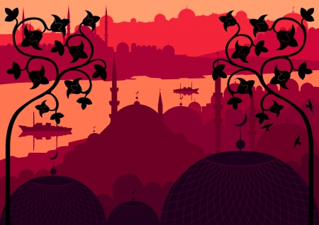 Vintage Arabic city landscape background illustrationのイラスト素材