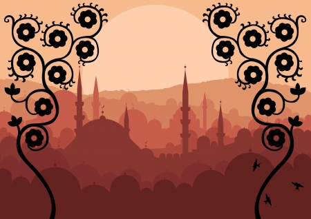 Vintage Arabic city landscape background illustrationのイラスト素材