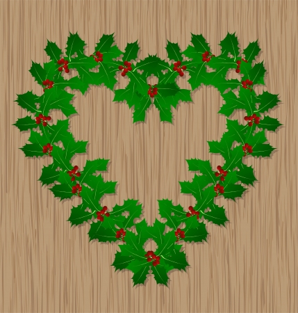 Holly berry Christmas symbol on wooden door for posterのイラスト素材