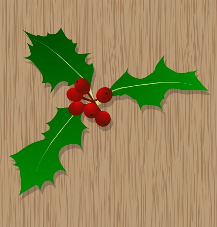 Holly berry Christmas symbol on wooden door for posterのイラスト素材