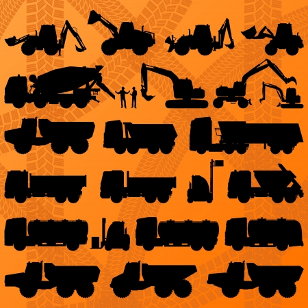 Construction excavator, truck and concrete mixer truck detailed industrial machinery のイラスト素材
