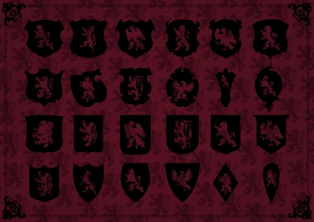 Vintage coat of arms detailed shields illustration collection background のイラスト素材