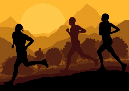 Man and women marathon runners backgroundのイラスト素材