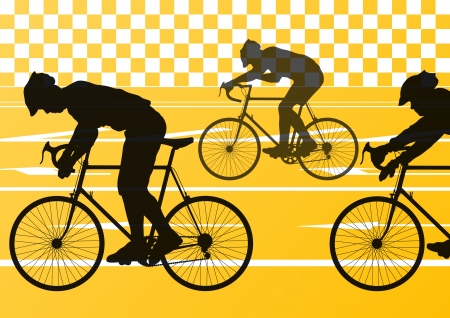 Sport road bike riders bicycle silhouettes in urban city road background illustration のイラスト素材