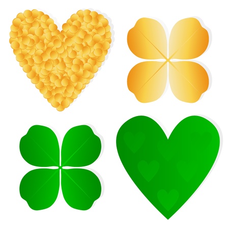 Four leaf clover shamrock luck vector and gold coins background setのイラスト素材
