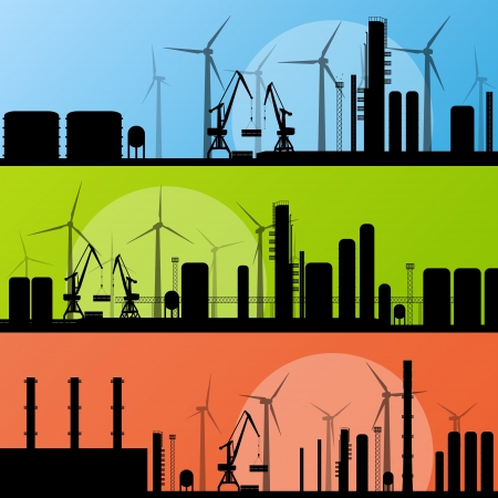 Wind electricity generators and windmills lin ocean and sea harbor for posterのイラスト素材