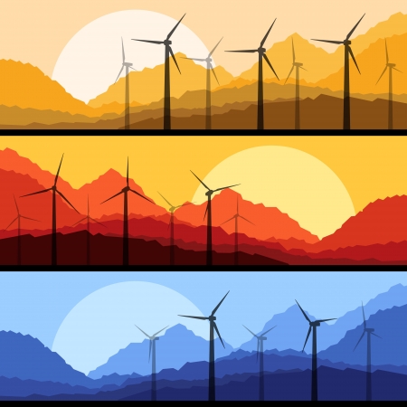 Wind electricity generators and windmills in mountain のイラスト素材