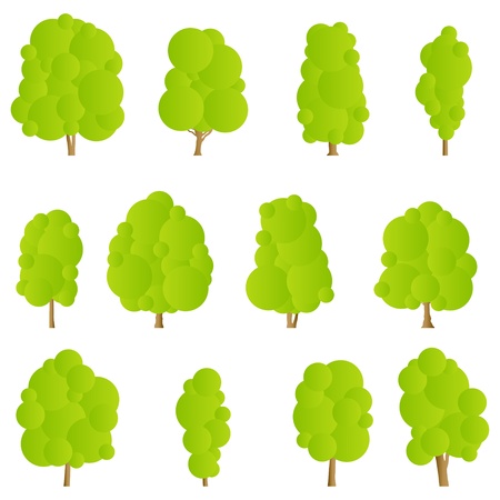 Nature trees detailed forest silhouettes illustration collection のイラスト素材