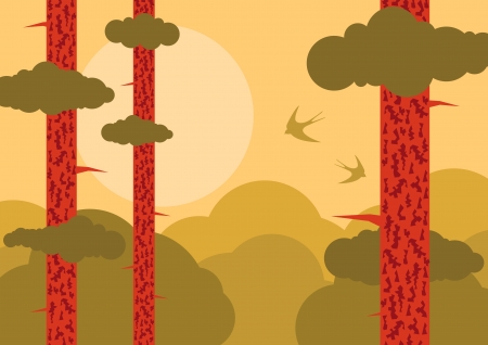 Forest tree nature landscape ecology illustration background vectorのイラスト素材