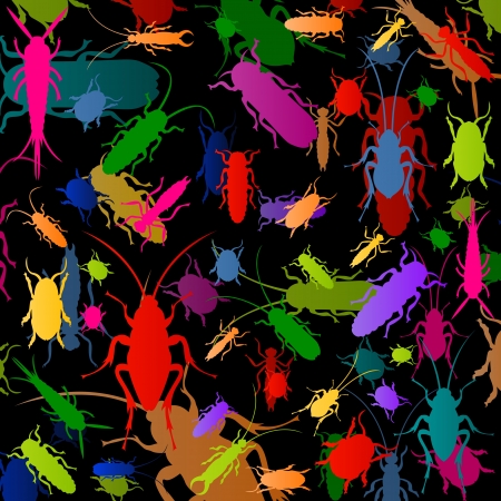 Colorful insects silhouettes illustration background vectorのイラスト素材