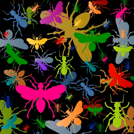 Colorful ants insects silhouettes illustration background vectorのイラスト素材