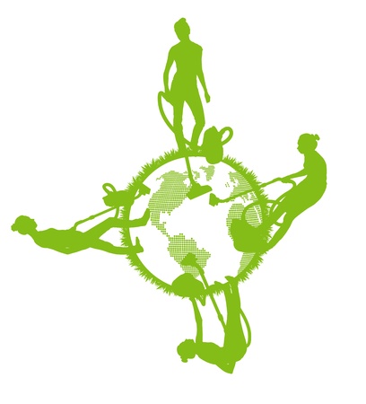Cleaners cleaning planet vector background ecology concept vectorのイラスト素材