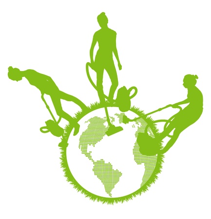 Cleaners cleaning planet vector background ecology concept vectorのイラスト素材