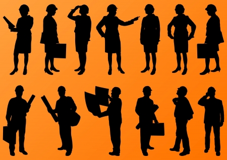 Engineer and construction site people, worker, manager, boss, director detailed silhouettes illustration collection background vectorのイラスト素材