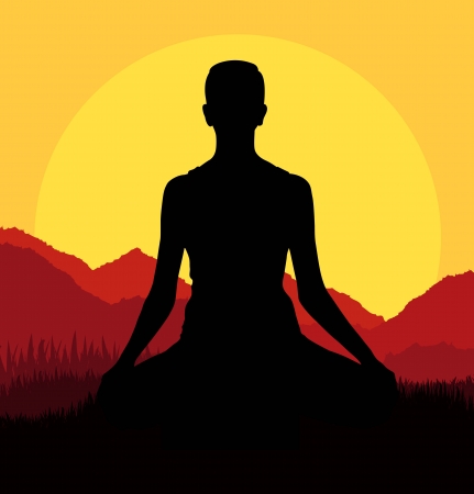 Yoga woman sunrise vector background for posterのイラスト素材