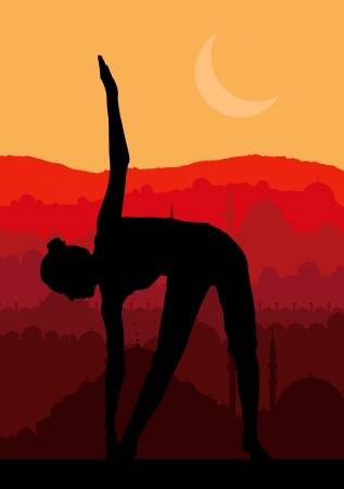 Yoga woman sunrise vector background for posterのイラスト素材