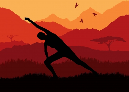 Yoga woman sunrise vector background for posterのイラスト素材