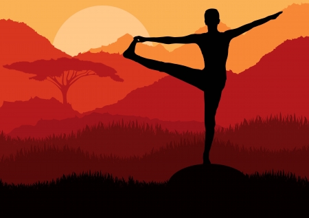 Yoga woman sunrise vector background for posterのイラスト素材