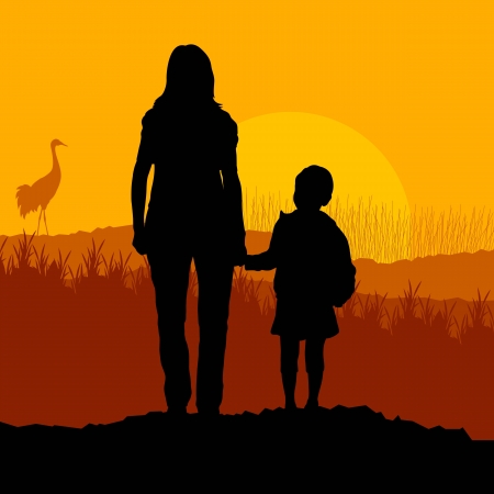 Mother with daughter landscape vector backgroundのイラスト素材