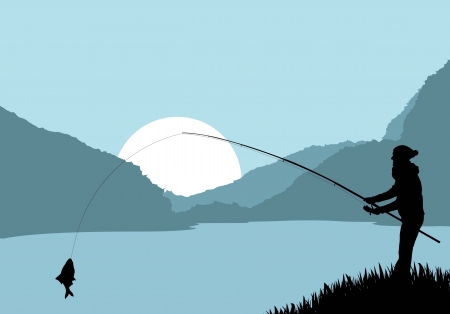 Fisherman landscape vector background for posterのイラスト素材