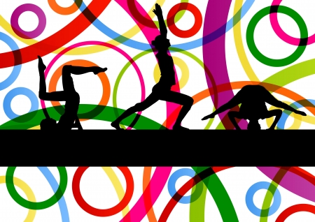 Women gymnastic exercises fitness illustration colorful line background vectorのイラスト素材