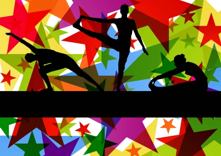 Women gymnastic exercises fitness illustration colorful line background vectorのイラスト素材