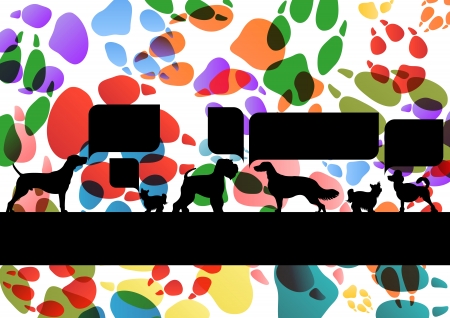 Dogs and dog footprints silhouettes colorful illustration collection background vectorのイラスト素材