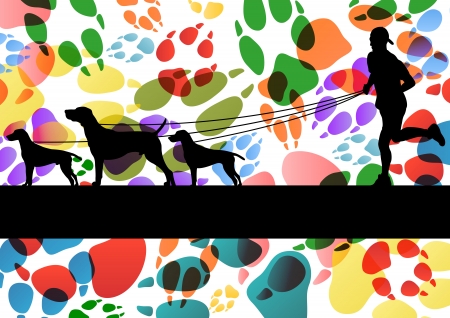 Dogs and dog footprints silhouettes colorful illustration collection background vectorのイラスト素材